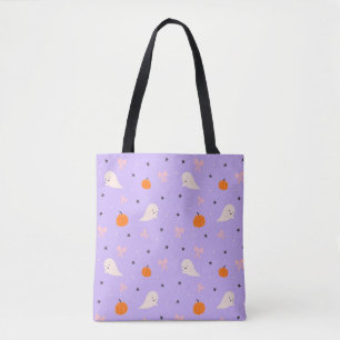 Cute Purple Halloween Ghost Pattern Tote Bag