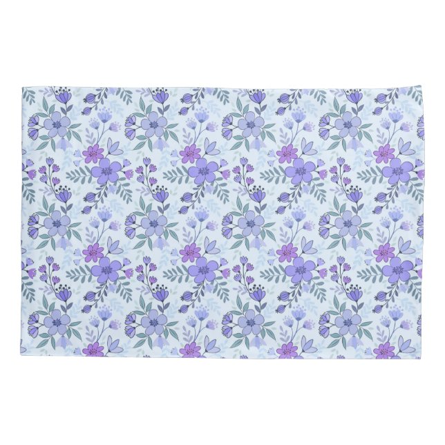 Cute Purple Hand Drawn Florals Pillow Case (Back)