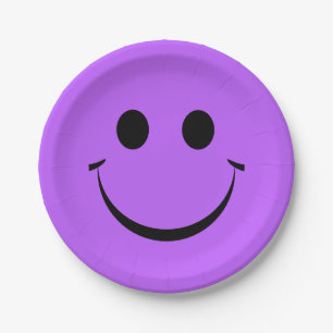 Cute Purple Happy Face Birthday Paper Plates
