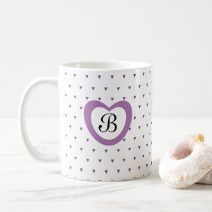 Cute Purple Heart and Triangle Confetti Initial Coffee Mug
