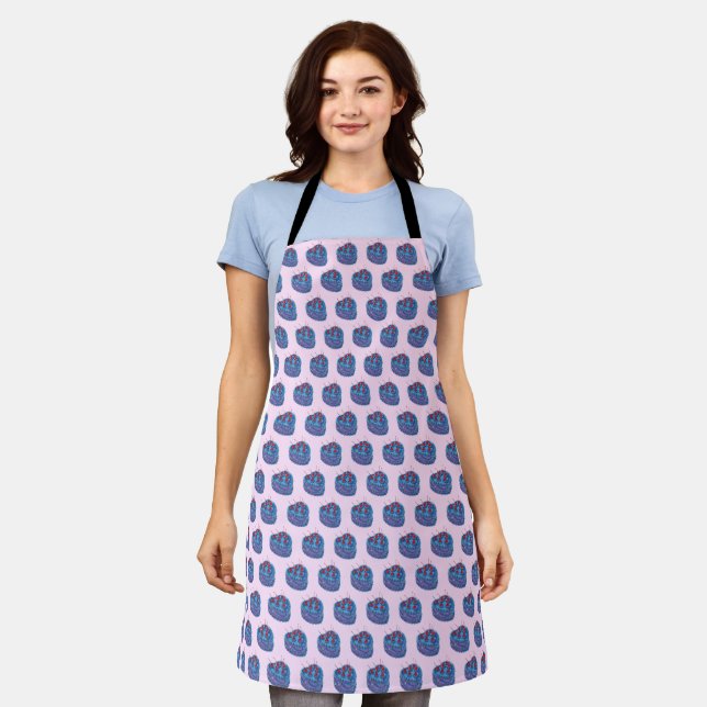 Cute Purple Heart Cake Pattern Apron (Worn)