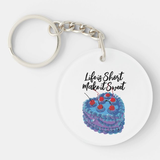 Cute Purple Heart Cake Pattern Key Ring (Front)