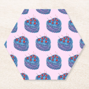 Cute Purple Heart Cake Pattern Paper Coaster