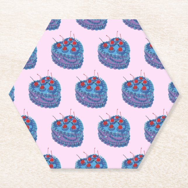 Cute Purple Heart Cake Pattern Paper Coaster (Front)