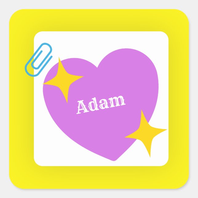 Cute Purple heart with Customisable name  Square Sticker (Front)