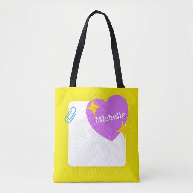 Cute Purple heart with Customised name   Tote Bag (Front)