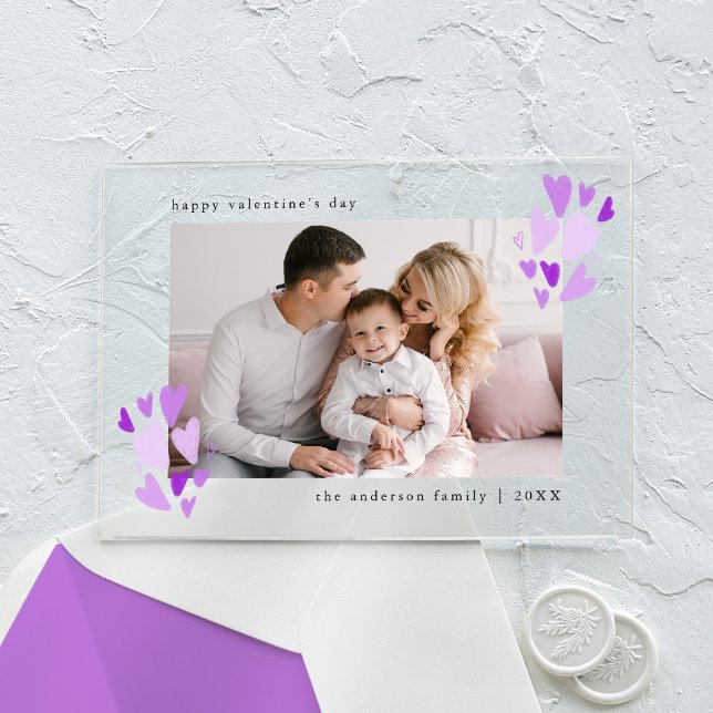 Cute Purple Hearts Photo Valentine's Day Acrylic Invitations (Creator Uploaded)