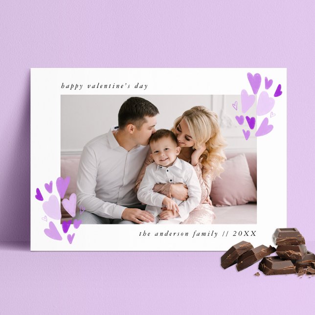 Cute Purple Hearts Photo Valentine's Day Holiday Card (Creator Uploaded)
