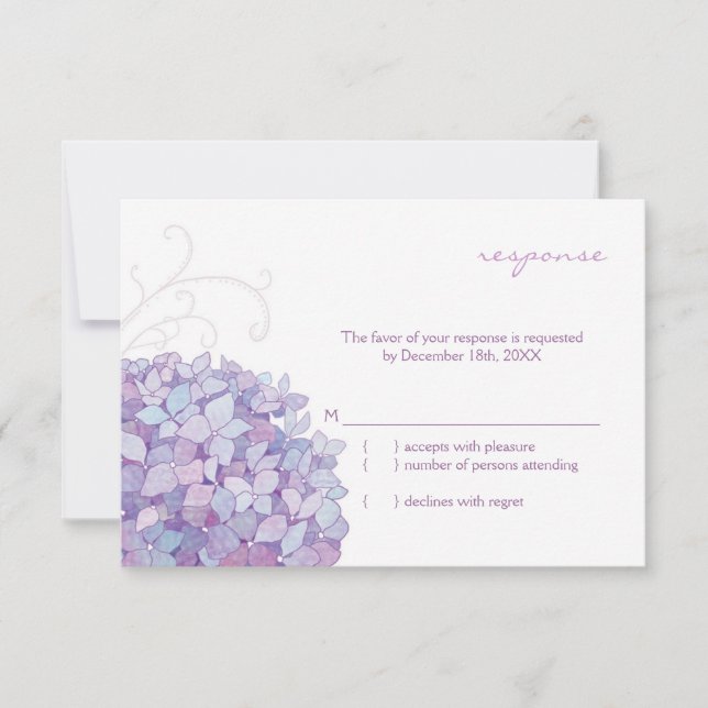 Cute Purple Hydrangea Bloom Wedding RSVP (Front)