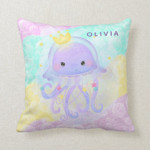 Cute Purple Jellyfish Girl Baby Nursery Custom Cushion