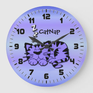 Cute Purple Kitty Cat Nap Wall Clock