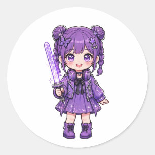 Cute Purple KPop Demon Hunter T-Shirt - Kawaii Ani Classic Round Sticker