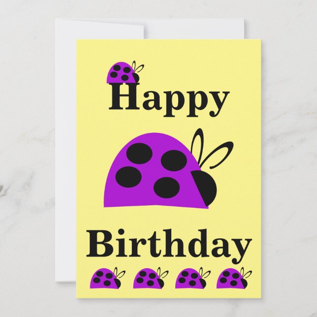 Cute Purple Ladybug Birthday Card (Front)