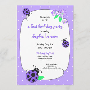 Cute Purple Ladybug Invitation