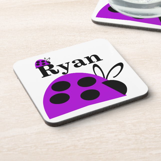 Cute Purple Ladybug Personalised Coaster (Left Side)