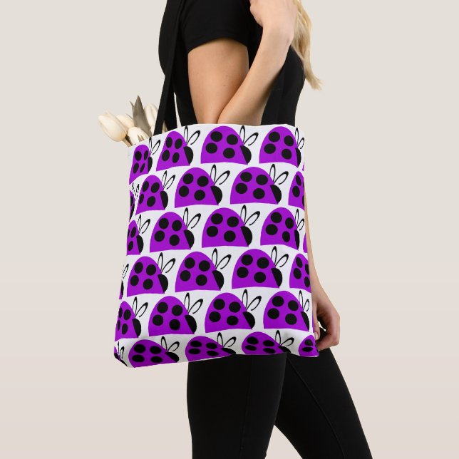 Cute Purple Ladybug Tote Bag (Close Up)
