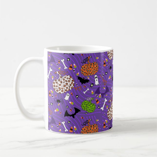 Cute Purple Leopard Pumpkin Pattern Coffee Mug (Left)