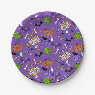 Cute Purple Leopard Pumpkin Pattern Paper Plate