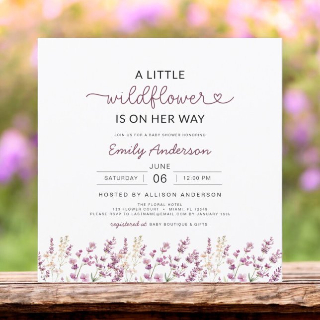 Cute Purple Lilac A Little Wildflower Baby Shower Invitation (Creator Uploaded)