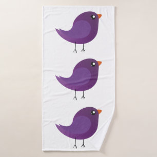 Cute Purple Little Bird Illustration Bath Towel