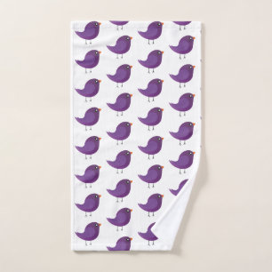 Cute Purple Little Bird Illustration Hand Towel