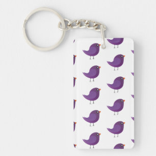 Cute Purple Little Bird Illustration Key Ring