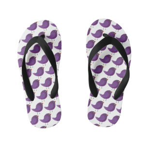 Cute Purple Little Bird Illustration Kid's Thongs