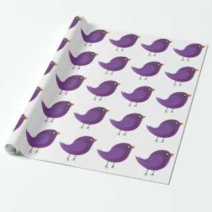 Cute Purple Little Bird Illustration Wrapping Paper