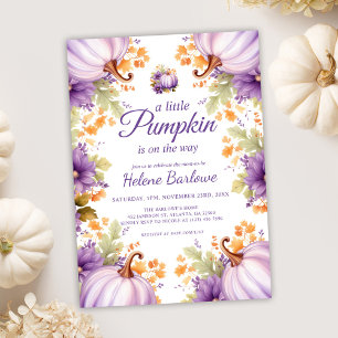 Cute Purple Little Pumpkin Baby Shower Invitation