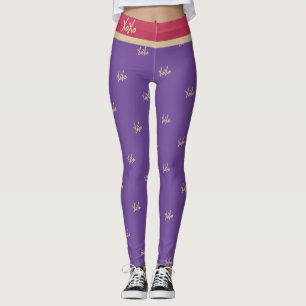 Cute Purple Magenta Gold XOXO Typography Leggings