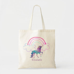 Cute Purple Magical Unicorn, Rainbow Tote Bag