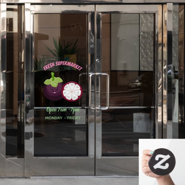 Cute purple mangosteen cartoon illustration (Office Door)