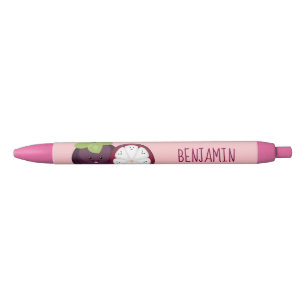 Cute purple mangosteen cartoon illustration black ink pen