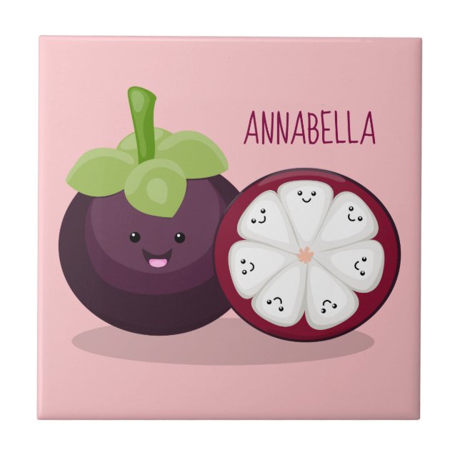 Cute purple mangosteen cartoon illustration ceramic tile (Front)