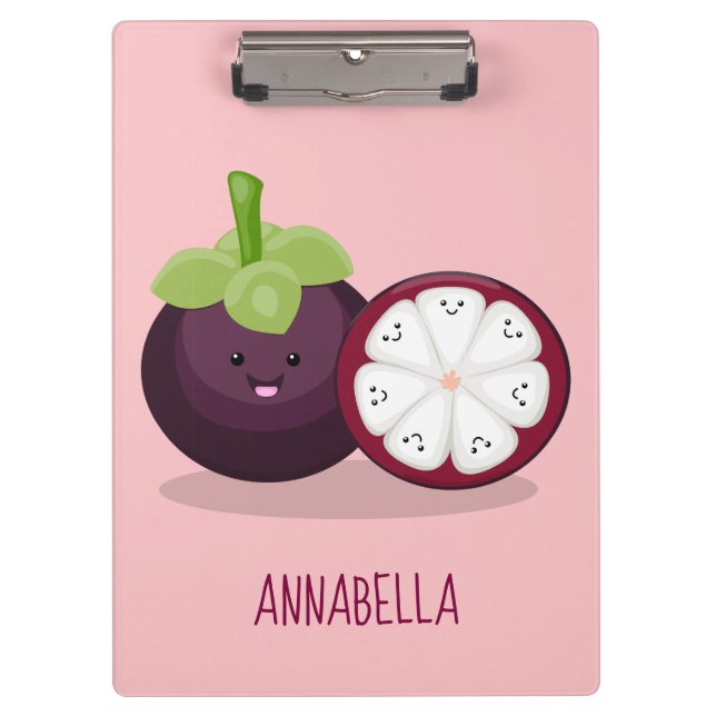 Cute purple mangosteen cartoon illustration clipboard (Front)