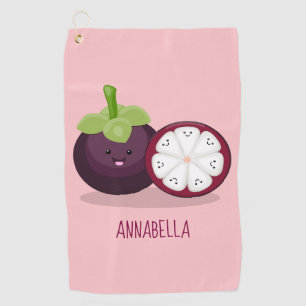 Cute purple mangosteen cartoon illustration  golf towel
