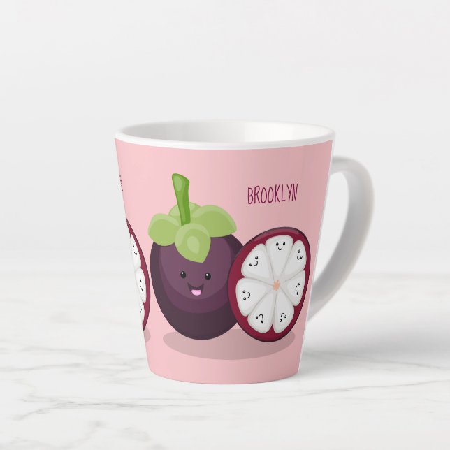 Cute purple mangosteen cartoon illustration latte mug (Right Angle)