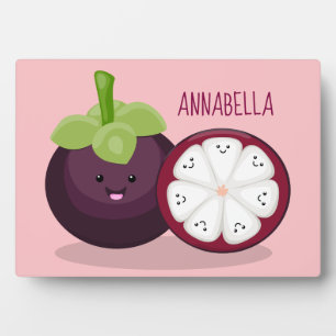 Cute purple mangosteen cartoon illustration plaque