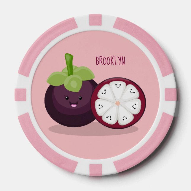 Cute purple mangosteen cartoon illustration poker chips (Front)