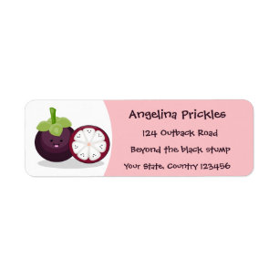Cute purple mangosteen cartoon illustration return address label