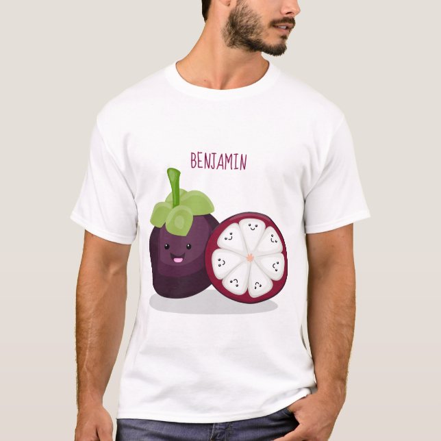 Cute purple mangosteen cartoon illustration T-Shirt (Front)