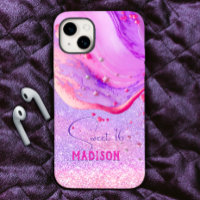 Cute purple marble art glitter monogram