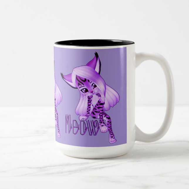 Cute Purple Meow Tiger Cat Coffee Mug (Right)