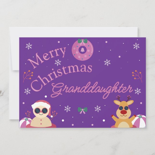 Cute Purple Merry Christmas Granddaughter  Holiday Card (Front)