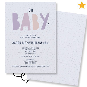 Cute Purple Minimal Gender Neutral Oh Baby Shower Invitation