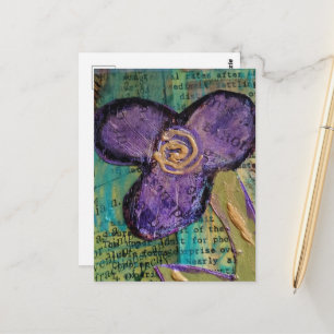 Cute Purple Mixed Media Flower Postcard
