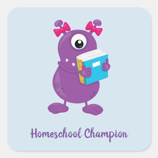 Cute Purple Monster Homeschool Champion Square Sticker (Front)