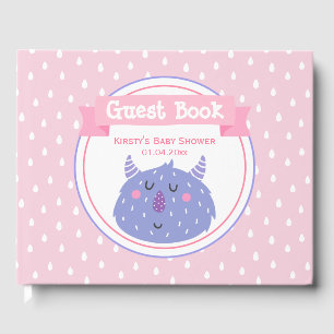 Cute Purple Monster - Pink Baby Shower Guest Book