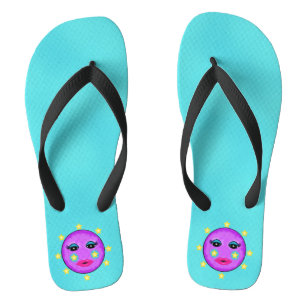 Cute Purple Moon Face Pink Lips Yellow Stars Aqua Thongs