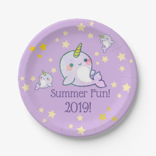 Cute Purple Narwhal Star Summer Fun Personalised Paper Plate